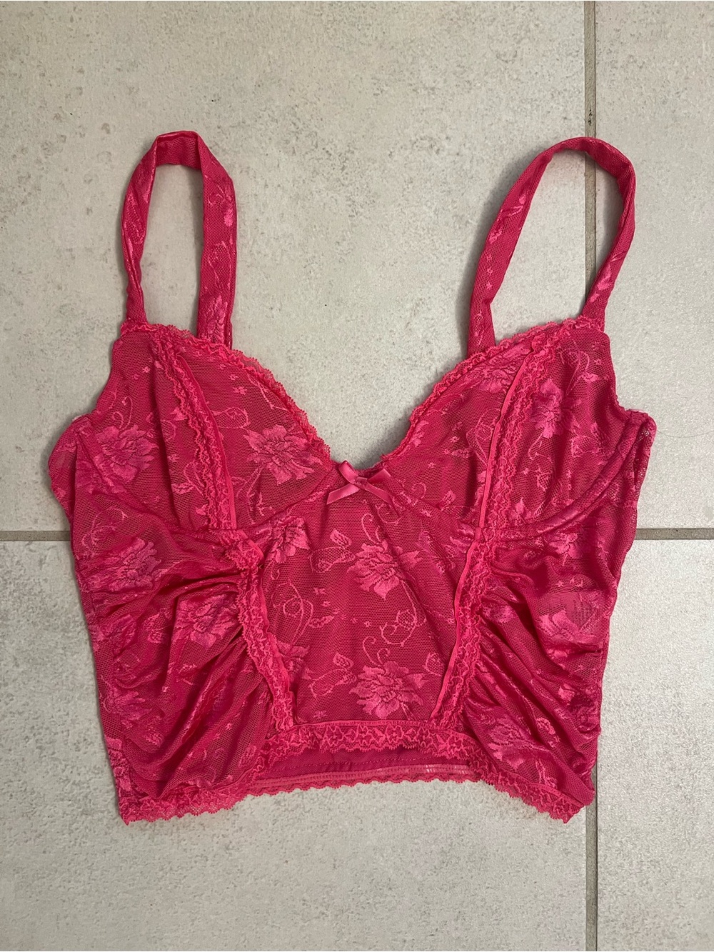 Lace Longline Bralette Crop Top in Fuchsia Pink